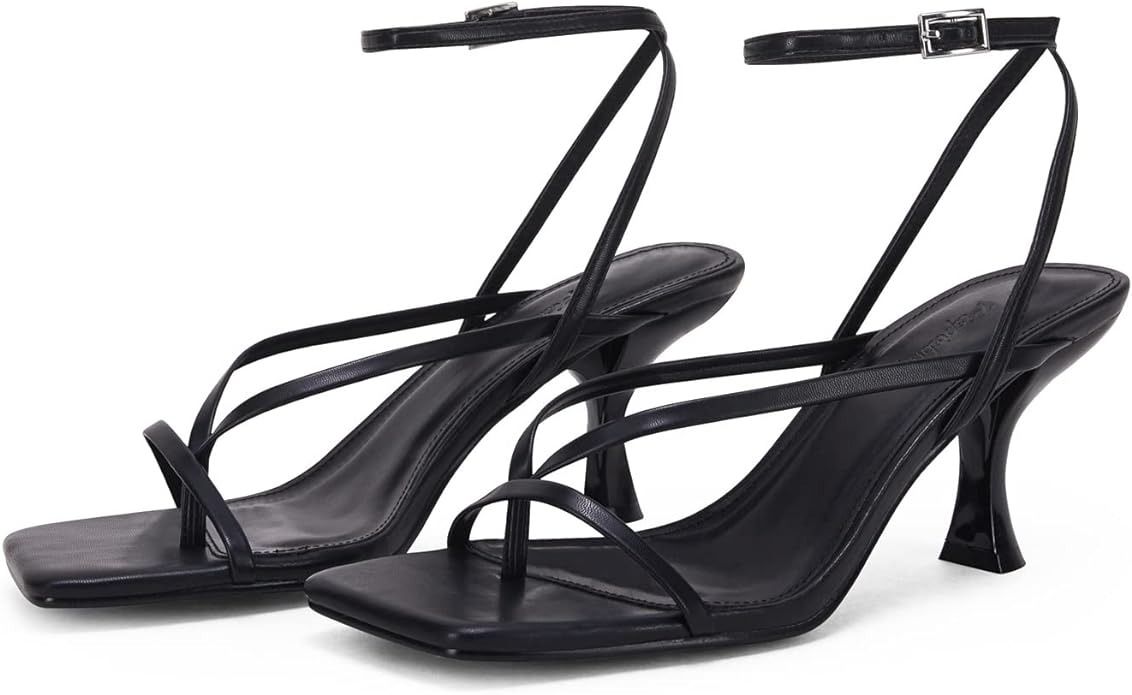 PiePieBuy, Piepiebuy Womens Kitten Heel Sandals Square Open Toe Ankle Buckle Strap Dress Shoes