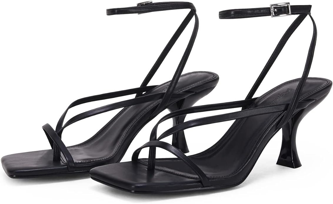 PiePieBuy, Piepiebuy Womens Kitten Heel Sandals Square Open Toe Ankle Buckle Strap Dress Shoes