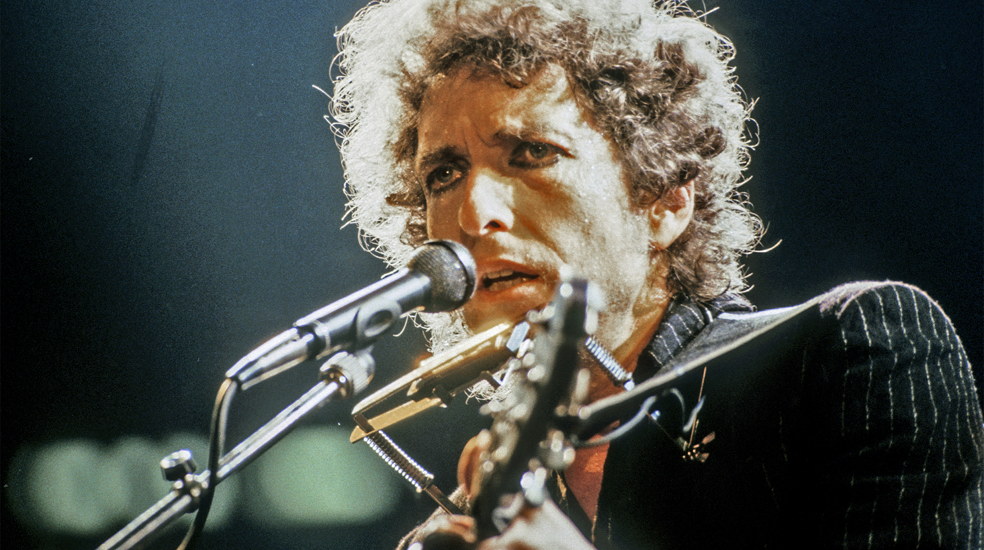 Singer-songwriter Bob Dylan performing in Rome, Italy, 19th June 1984. 