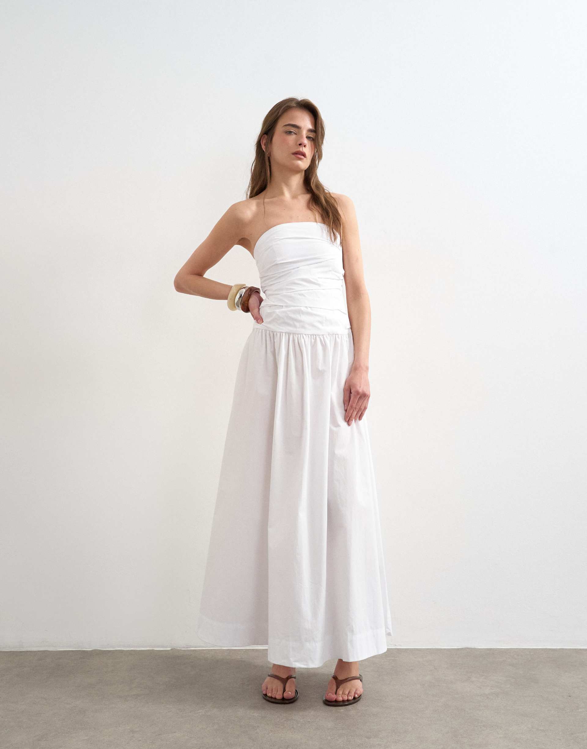 Topshop, Ruched Poplin Bandeau Midi Dress