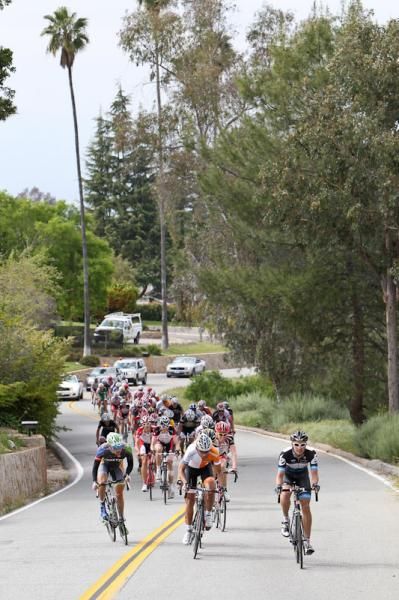Riders start to attack off the front on the way to the KOM.