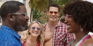 Lil Rel Howery, Meredith Hagner, John Cena, and Yvonne Orji smiling in Vacation Friends