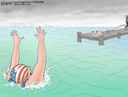 Political Cartoon U.S. Covid relief congress lifeguard