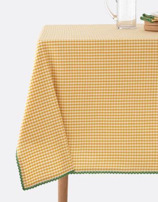 Trattoria Dyed Woven Gingham Pattern Cotton and Linen Tablecloth