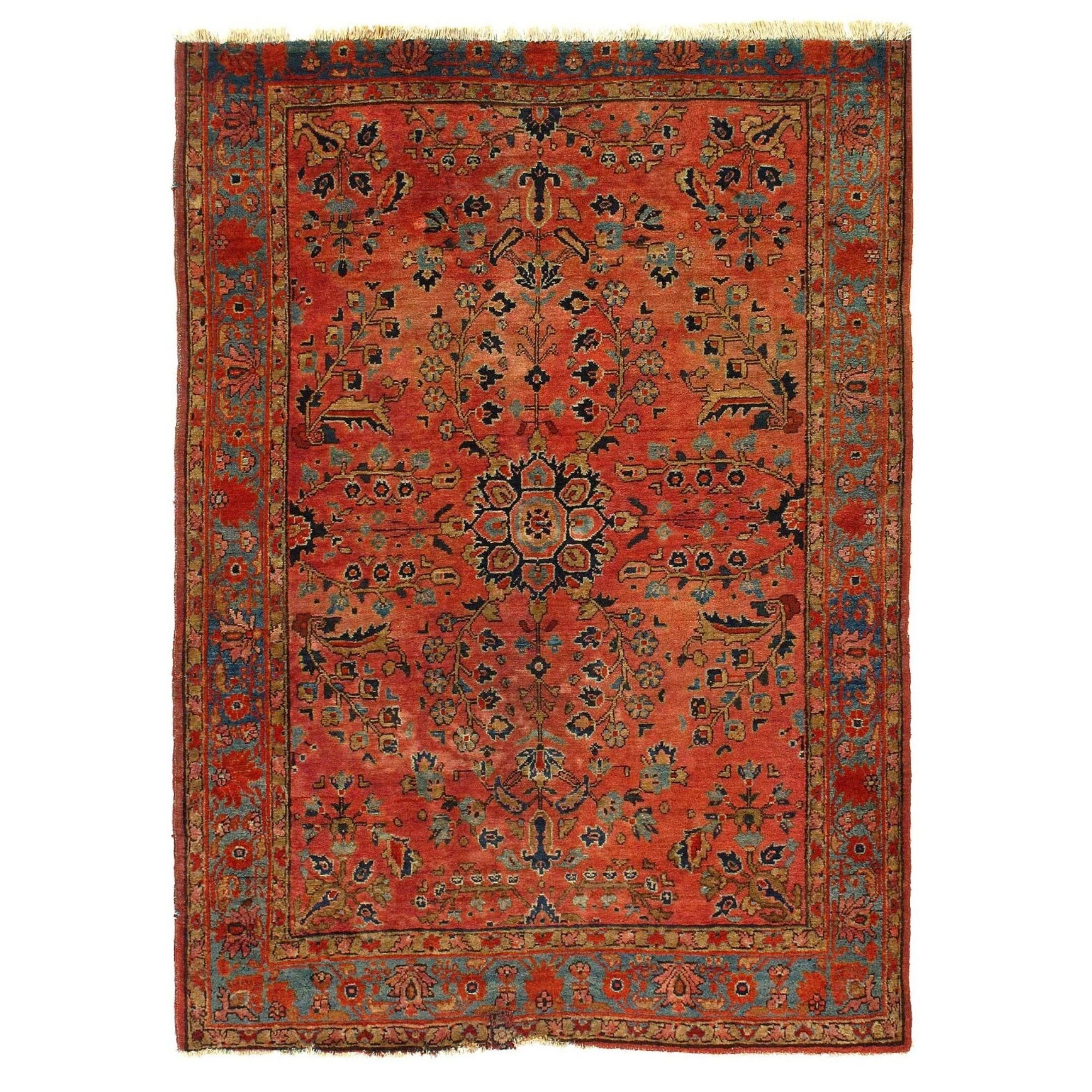 Fine Hand Knotted Antique Sarouk 3&#039;6&#039;&#039; X 4&#039;9&#039;&#039;