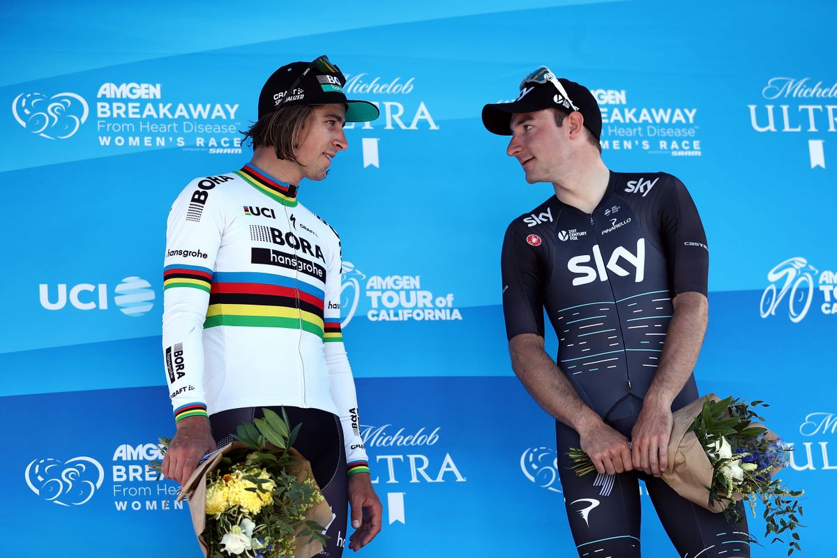 Peter Sagan with Elia Viviani on the podium