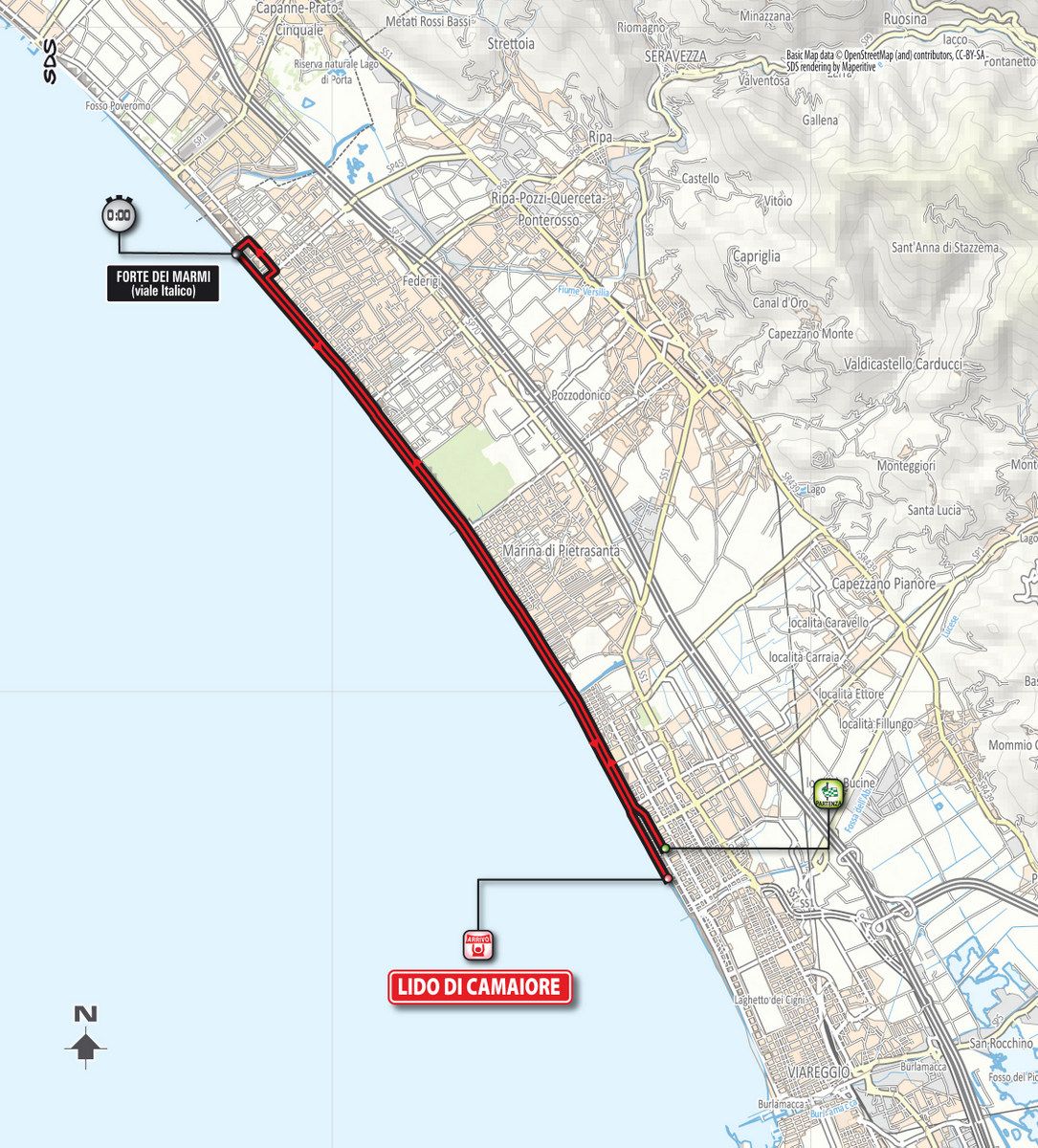 2018 Tirreno-Adriatico stage 1 stage map