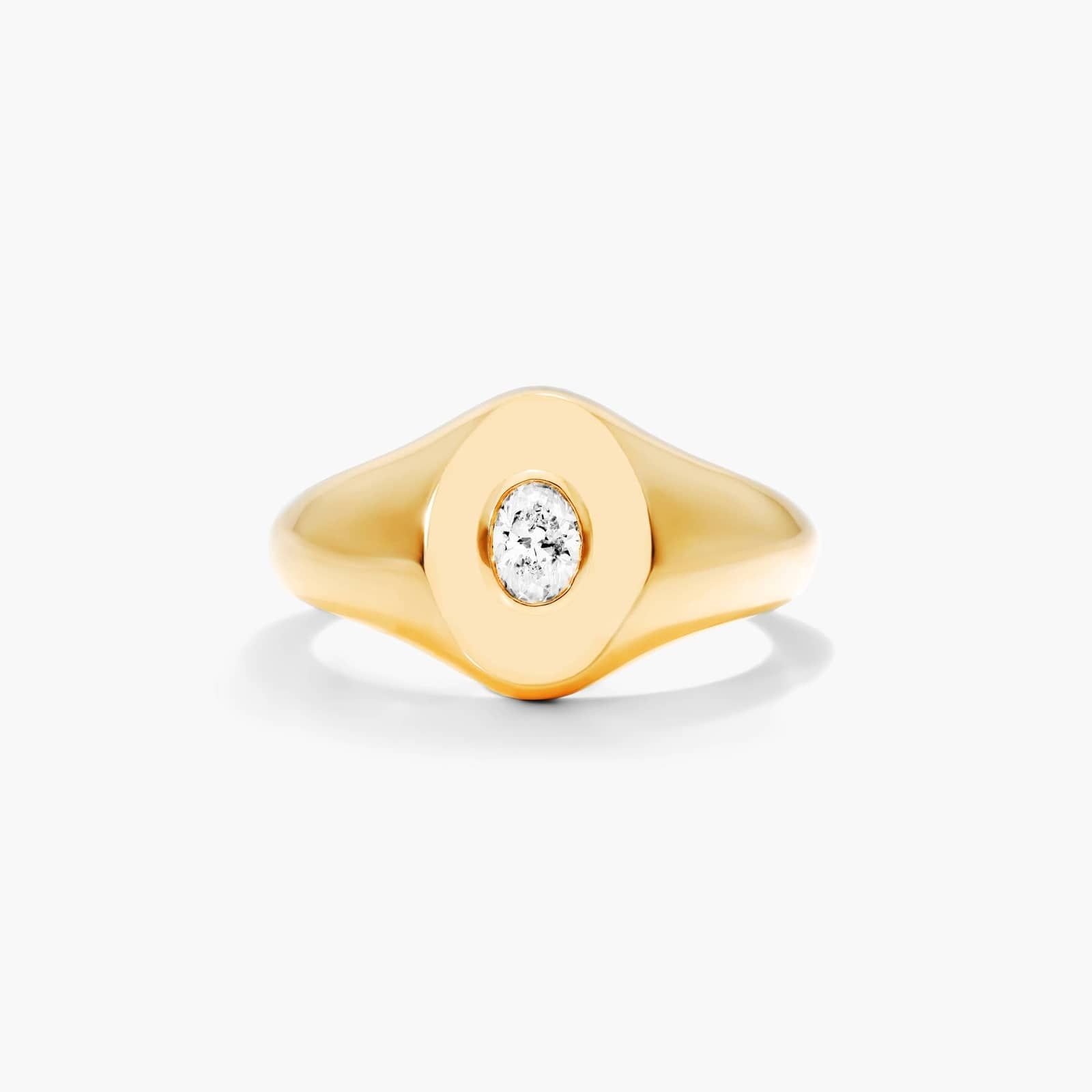 Oval Cut Diamond Signet Ring in 14k Yellow Gold