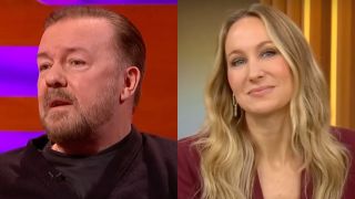 Side by side of Ricky Gervais and Nikki Glaser