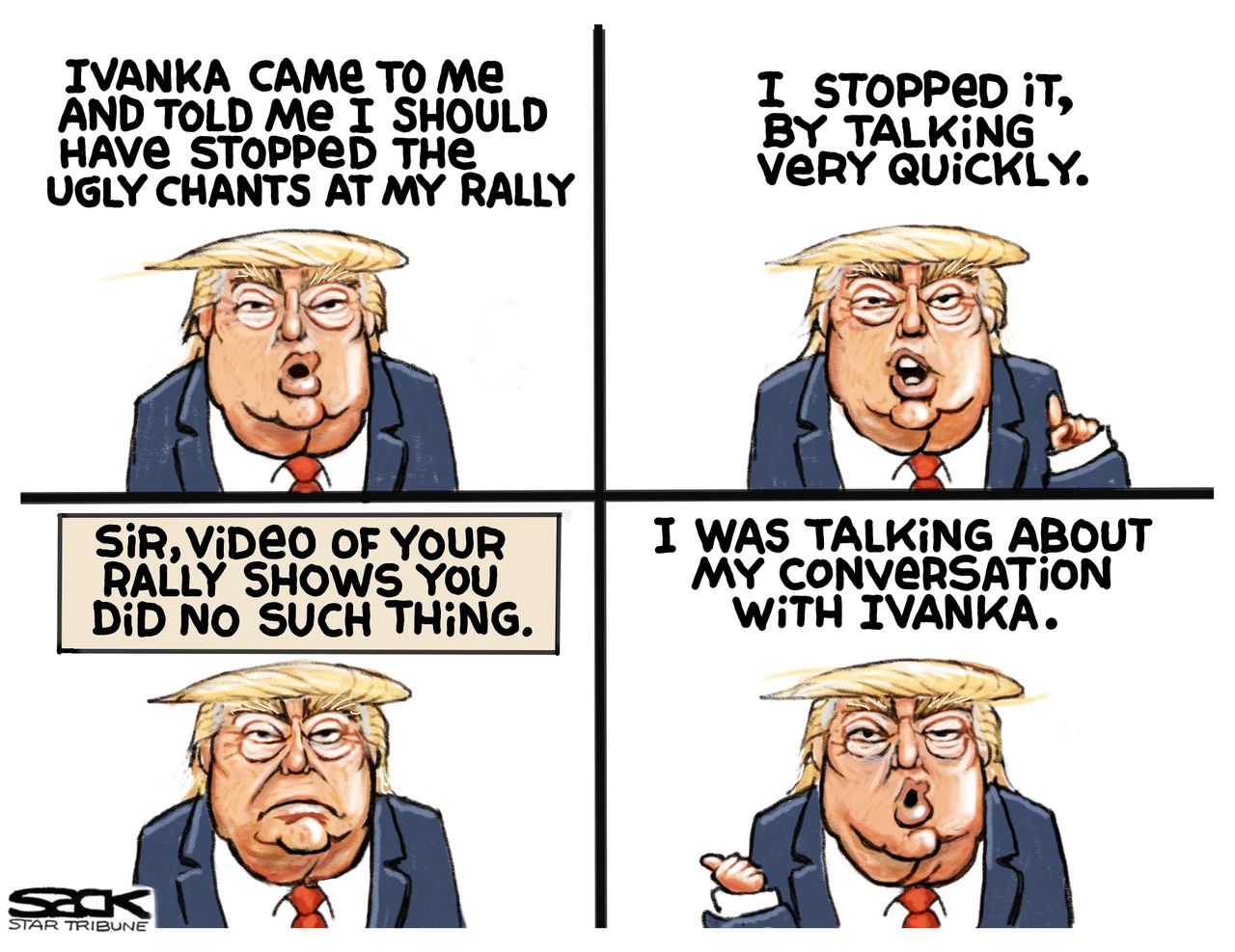 Political Cartoon U.S. Trump Rally Ilhan Omar Ivanka Conversation