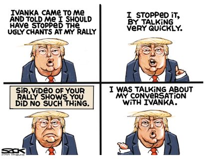 Political Cartoon U.S. Trump Rally Ilhan Omar Ivanka Conversation