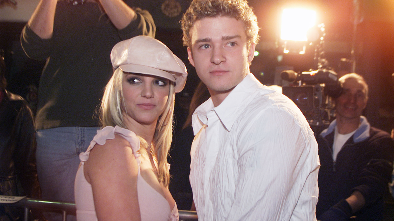 Britney Spears and boyfriend Justin Timberlake arrive at the premiere of her movie &quot;Crossroads&quot; at the Mann Chinese Theatre in Hollywood, Ca., Feb. 11, 2002.