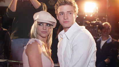 Britney Spears and boyfriend Justin Timberlake arrive at the premiere of her movie "Crossroads" at the Mann Chinese Theatre in Hollywood, Ca., Feb. 11, 2002.