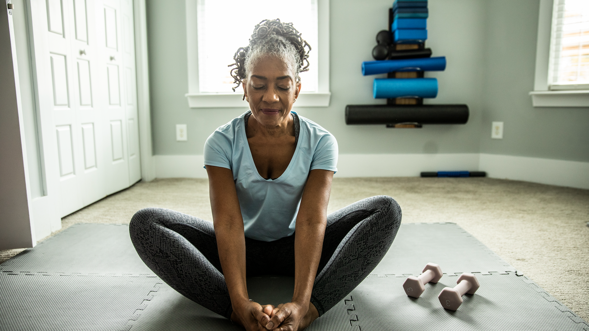 Woman exercising at home