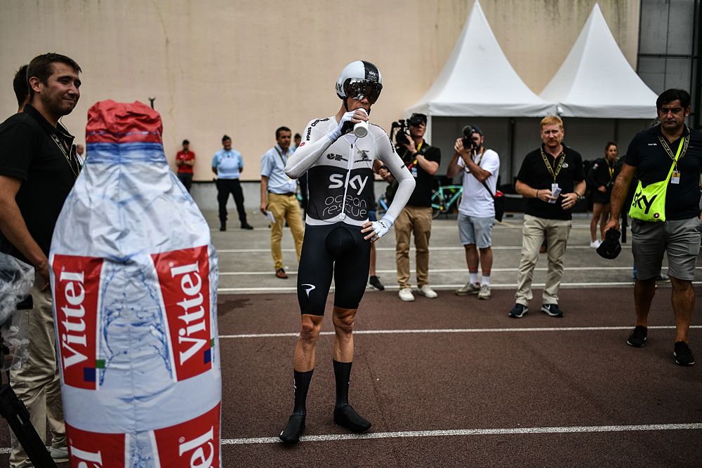 Chris Froome (Team Sky) waits for the start of his time trial, stage 20 Tour de France
