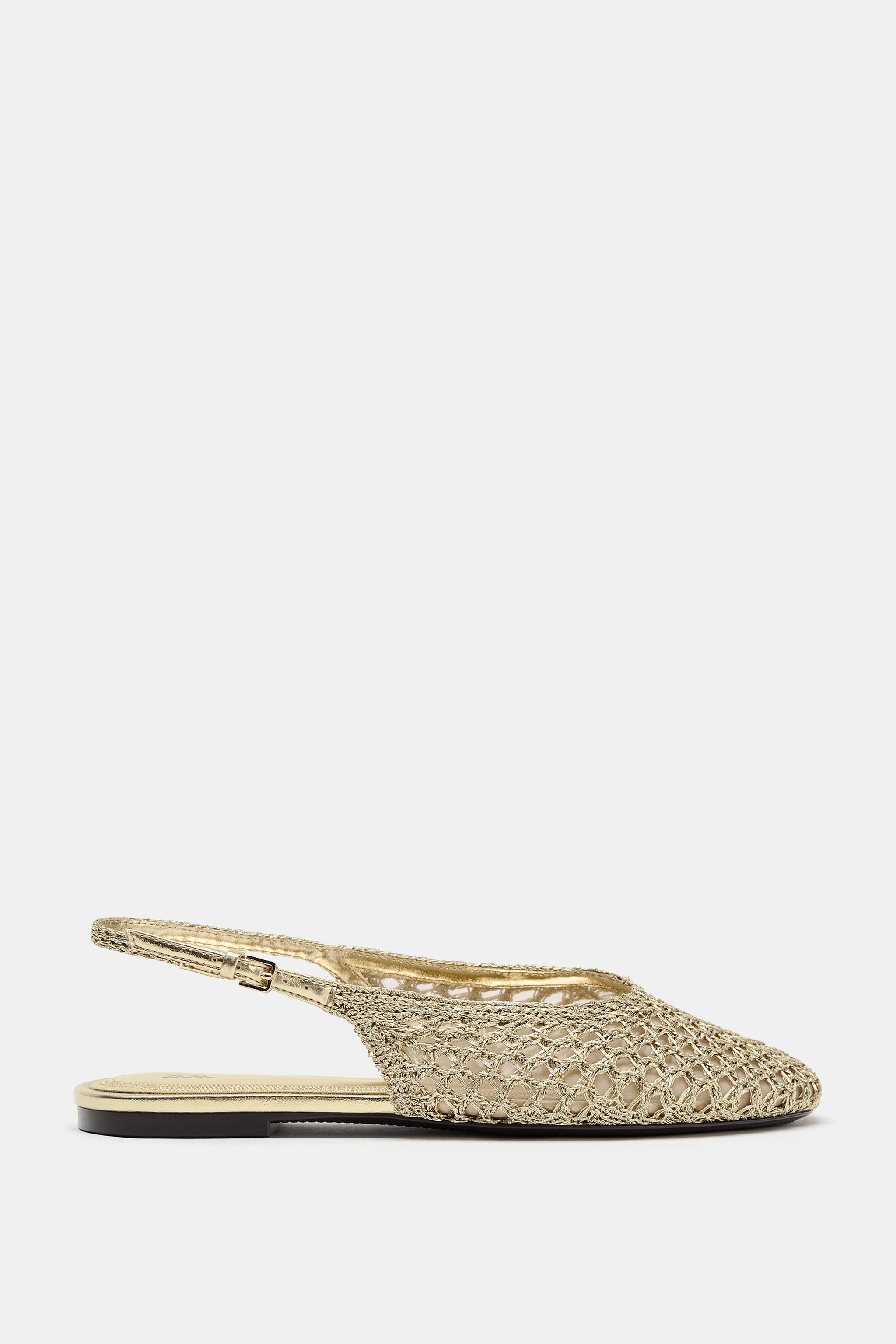Metallic Braided Effect Slingback Flats - Gold - 5