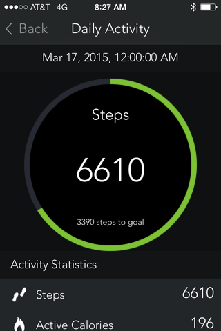 The Mio Go app displays your progress toward your daily step goal.