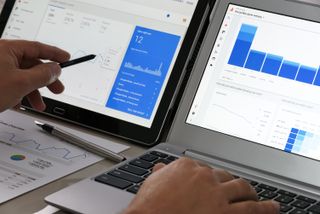 Google Analytics on two laptops screens