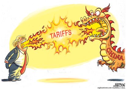 Political cartoon U.S. Trump china tariffs trade war