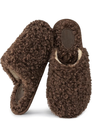 Snug Leaves Women's Scuff Slippers Furry Cute Curly Faux Wool Slip-On Indoor Memory Foam House Shoes Nutty Mocha, 7-8 Us