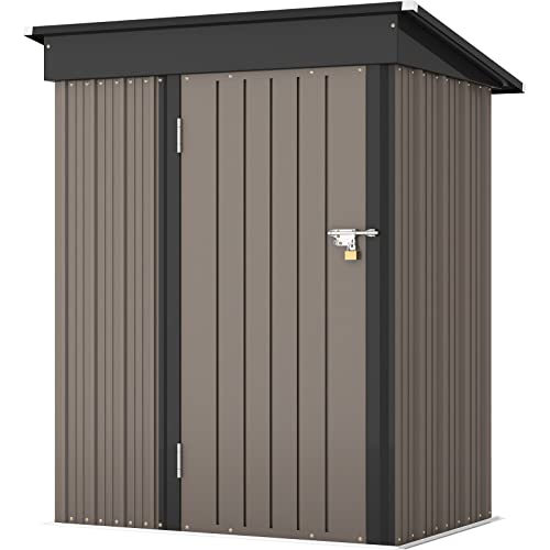 Patiowell 5x3 Ft Outdoor Storage Shed, Tool Shed With Sloping Roof and Lockable Door, Metal Shed for Backyard Garden Patio Lawn, Brown