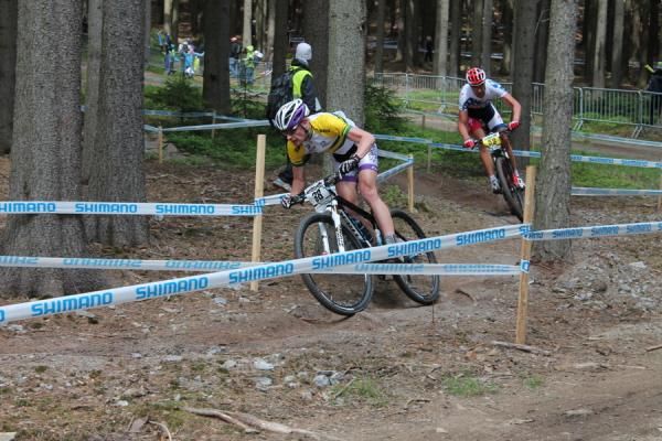 Speeding through a corner is Australian national champion Daniel McConnell (Anytime Fitness-Trek)