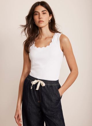 White Scallop Trim Vest Top