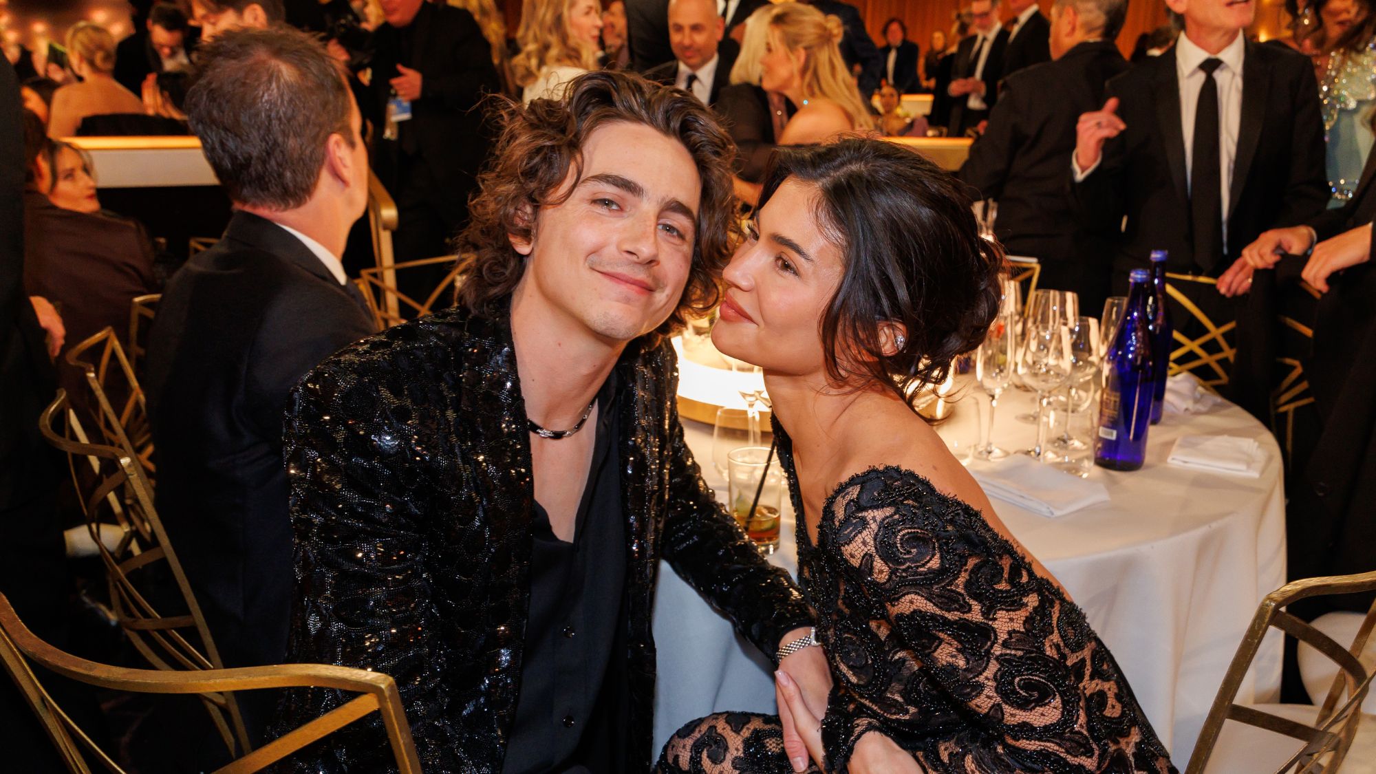 Timothée Chalamet and Kylie Jenner attend the 81st Golden Globe Awards