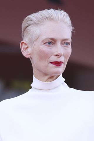 Tilda Swinton attends the "Queer" red carpet during the 81st Venice International Film Festival on September 03, 2024 in Venice, Italy