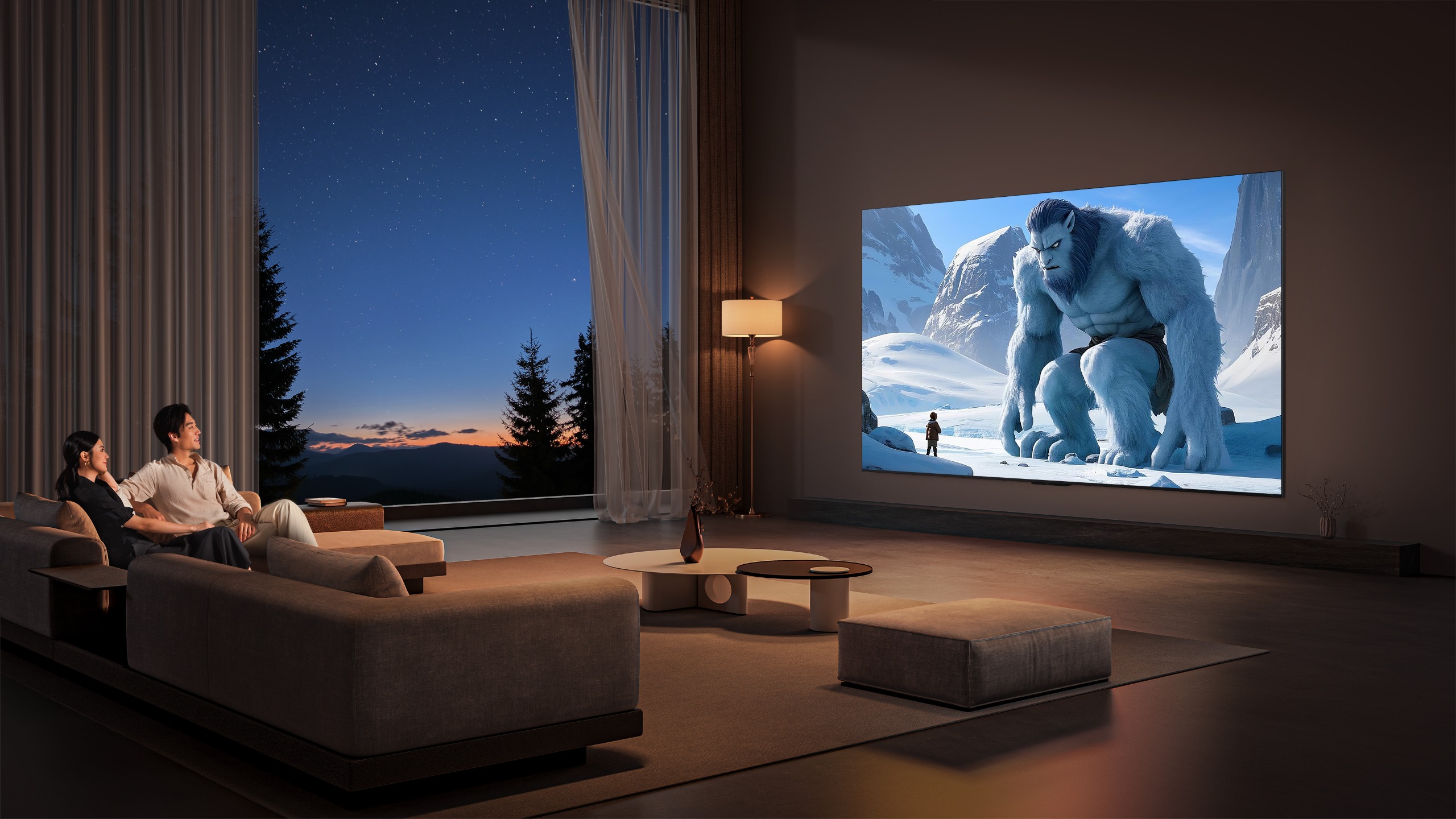 Large TCL TV on a wall.