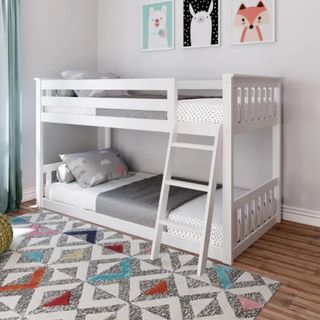 Max & Lily Kid's Twin Over Twin-Size Low Bunk Bed in white in kids bedroom