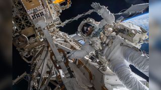 stronaut Matthias Maurer is pictured during a spacewalk on March 23, to install thermal gear and electronics components on the orbiting lab.
