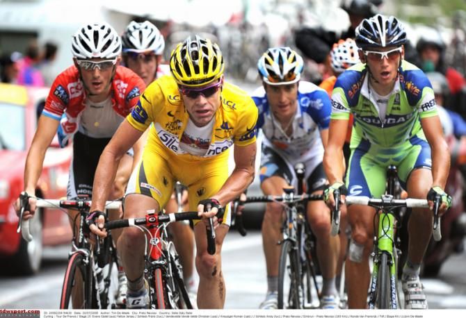Cadel Evans battles to keep the yellow jersey in 2008 but it would be Fr&auml;nk Schleck making a visit to the podium
