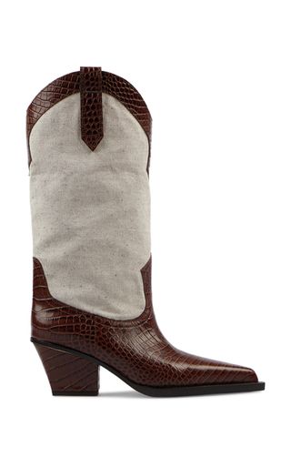 Rosario Leather-Trimmed Canvas Western Boots