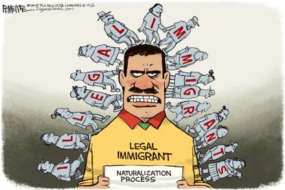 Political cartoon U.S. illegal immigration naturalization