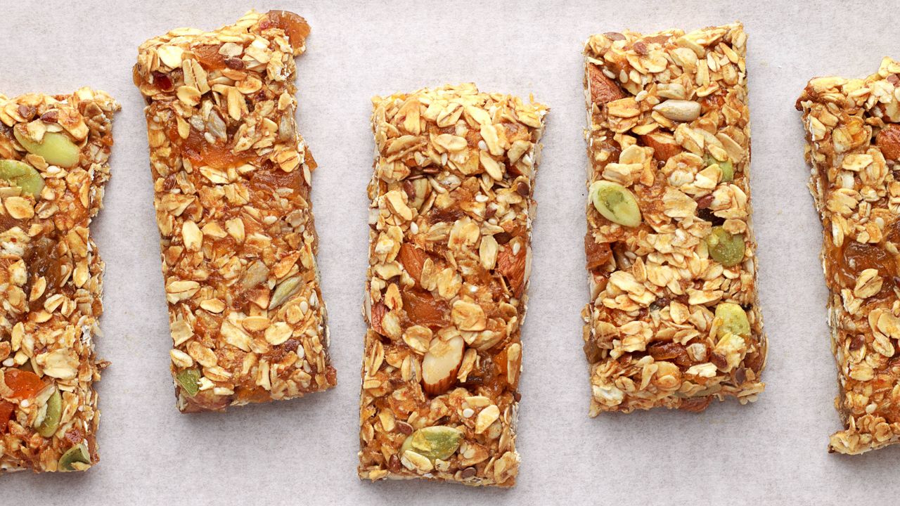 Apricot flapjacks on a light background surface