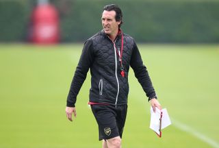 Arsenal manager Unai Emery takes training ahead of their match with Valencia