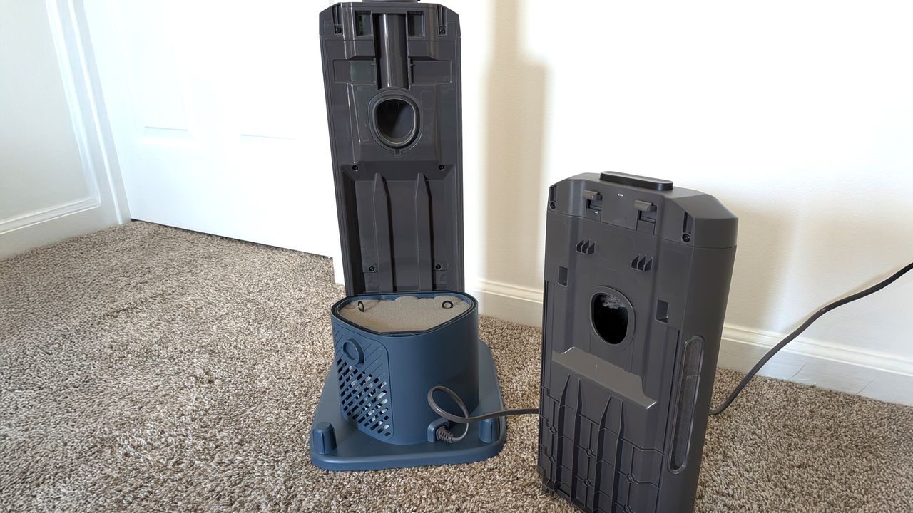 Auto empty dock bin for Shark PowerDetect Speed vacuum cleaner removed from dock