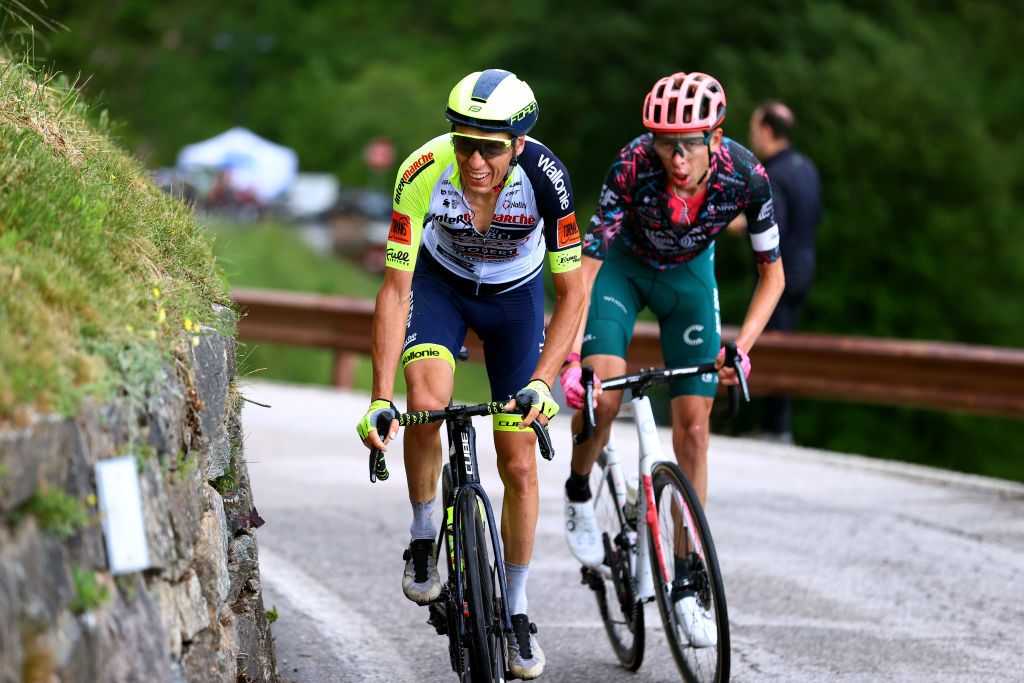 LAVARONE ITALY MAY 25 Jan Hirt of Czech Republic and Team Intermarch Wanty Gobert Matriaux competes in the chase group during the 105th Giro dItalia 2022 Stage 17 a 168 km stage from Ponte di Legno to Lavarone 1161m Giro WorldTour on May 25 2022 in Lavarone Italy Photo by Michael SteeleGetty Images