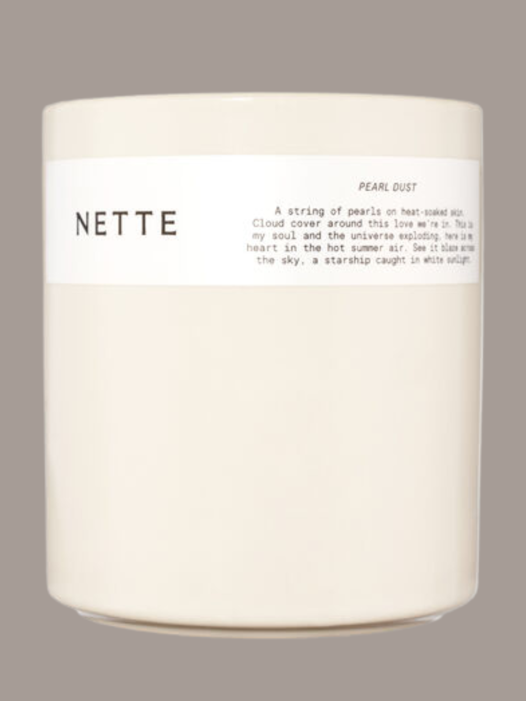 A ceramic pearl dust candle from Nette NYC