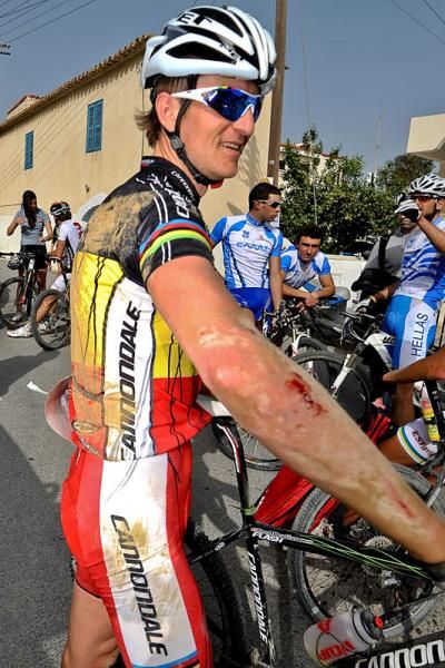 Roel Paulissen managed to crash after the finish.