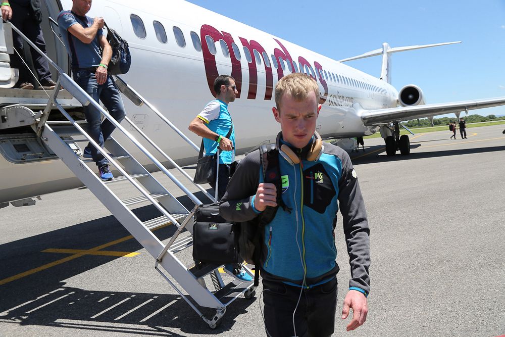 Riders arrive in San Luis on Friday.