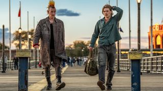 Matt Smith as a punk rocker and Austin Butler walk down a pier