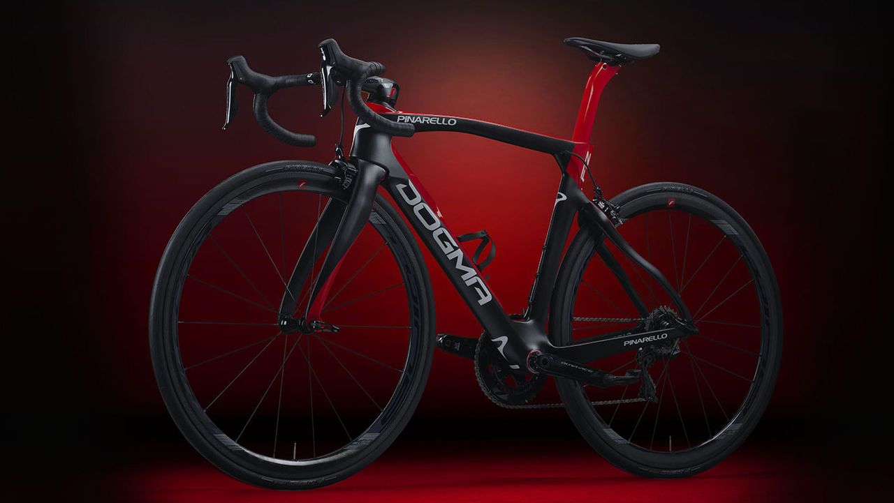 The non-driveside uranus black red Pinarello Dogma F12