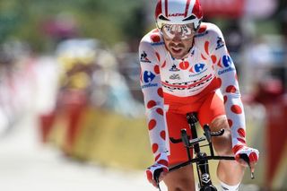 Thomas de Gendt finishes the stage 13 time trial in the polka dot jersey.
