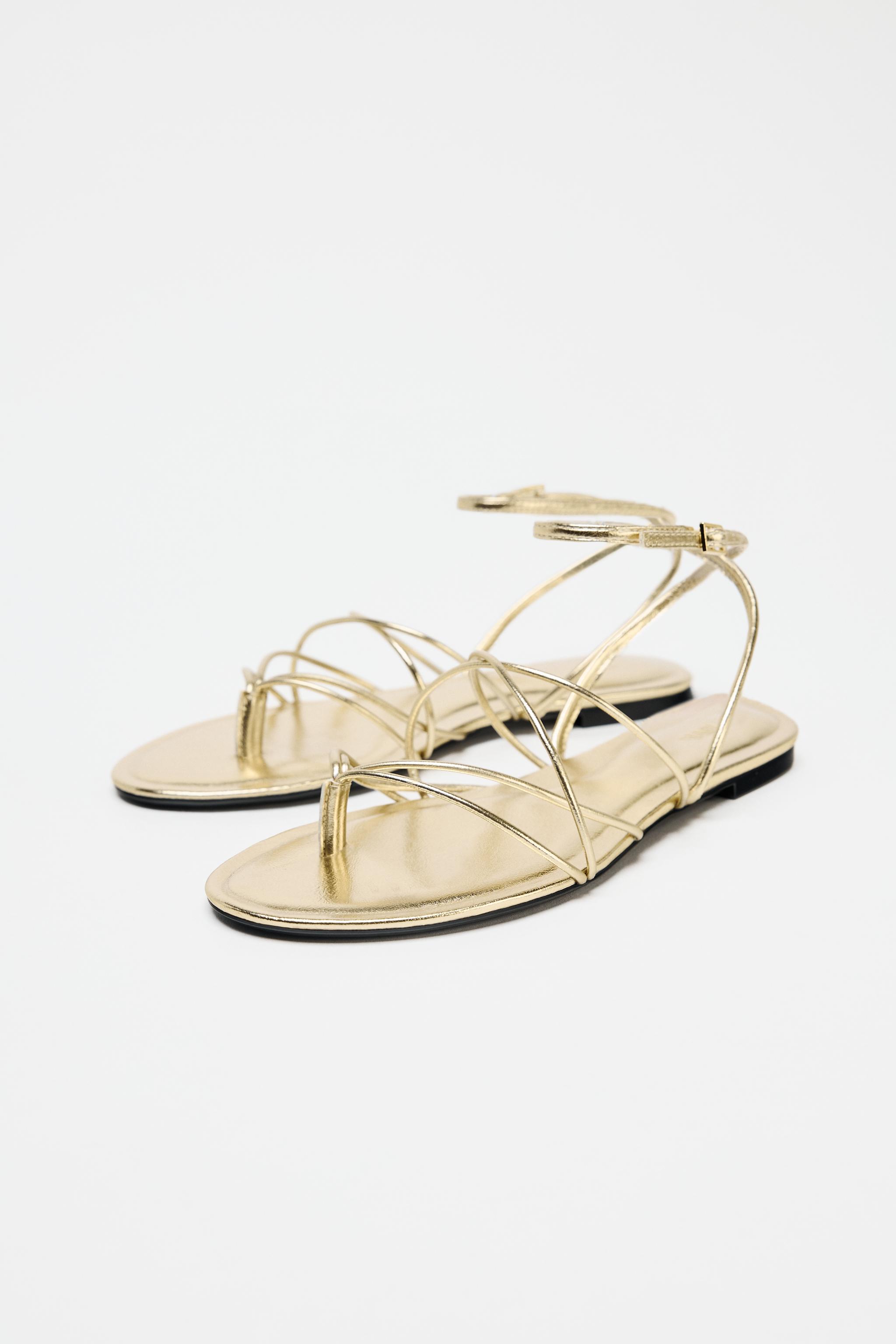 Gold Strappy Flat Sandals