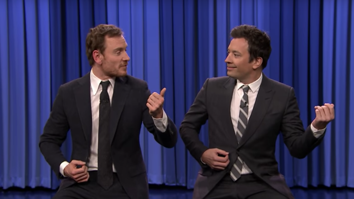 Michael Fassbender and Jimmy Fallon play some mean air bass on US TV