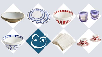 Blue, red and white designer tableware
