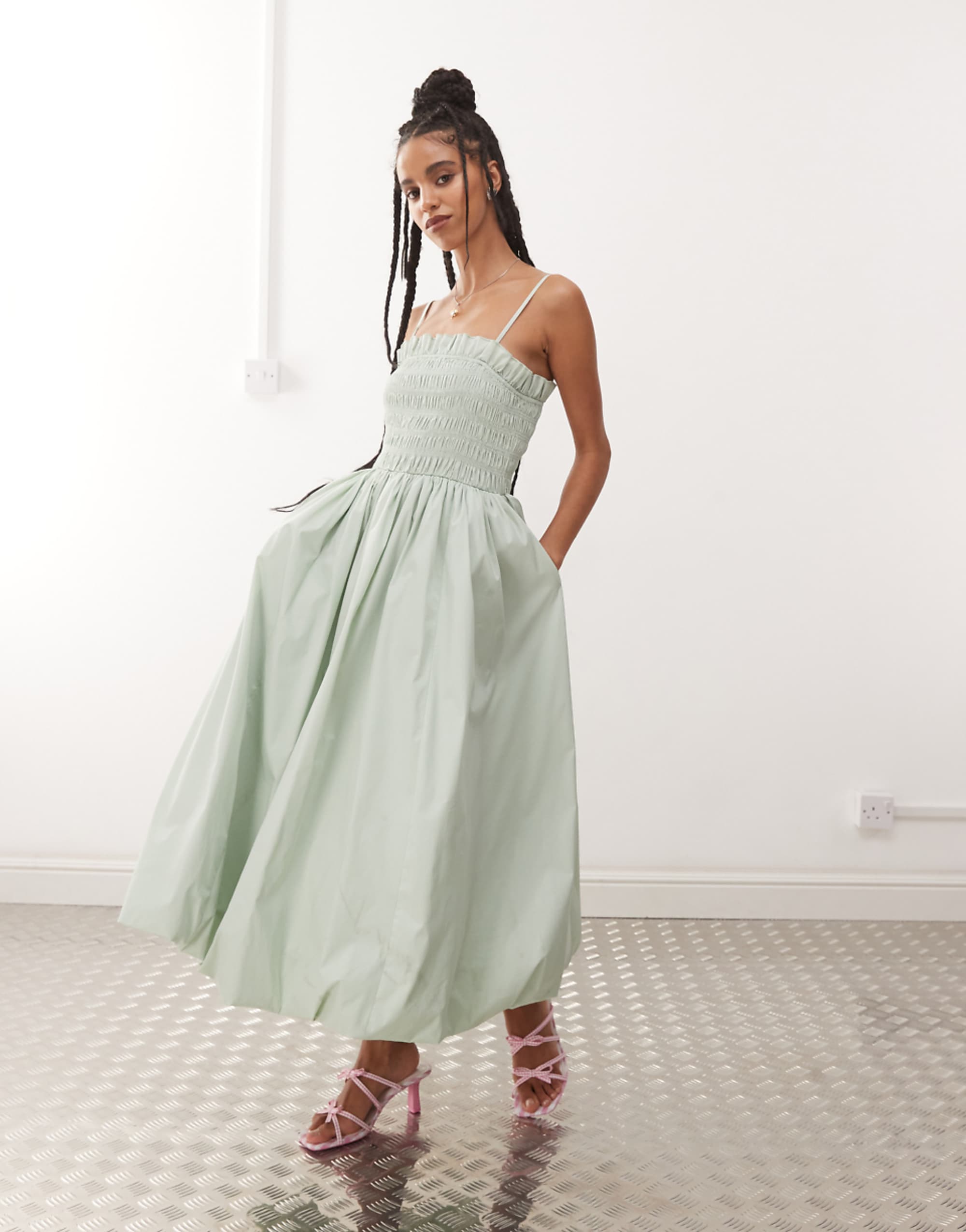Amy Lynn Polly Shirred Midi Dress in Mint