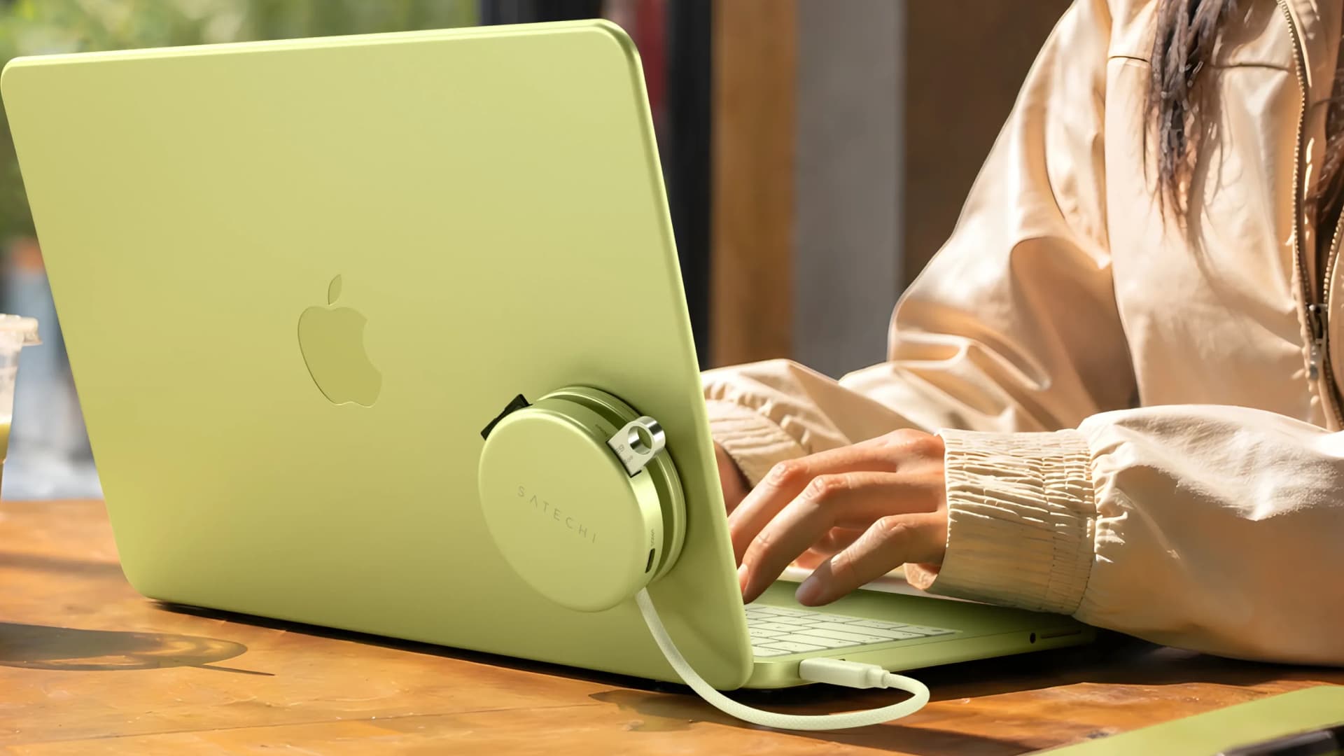 The Satechi OntheGo 7-in-1 Multiport Adapter in use with a MacBook.